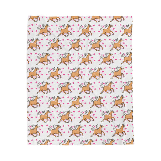 Plush Blanket — Palomino Horse with Hearts 50x60