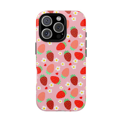 Strawberry Pattern Pink Phone Case Dual Layer Protective Case For IPhone