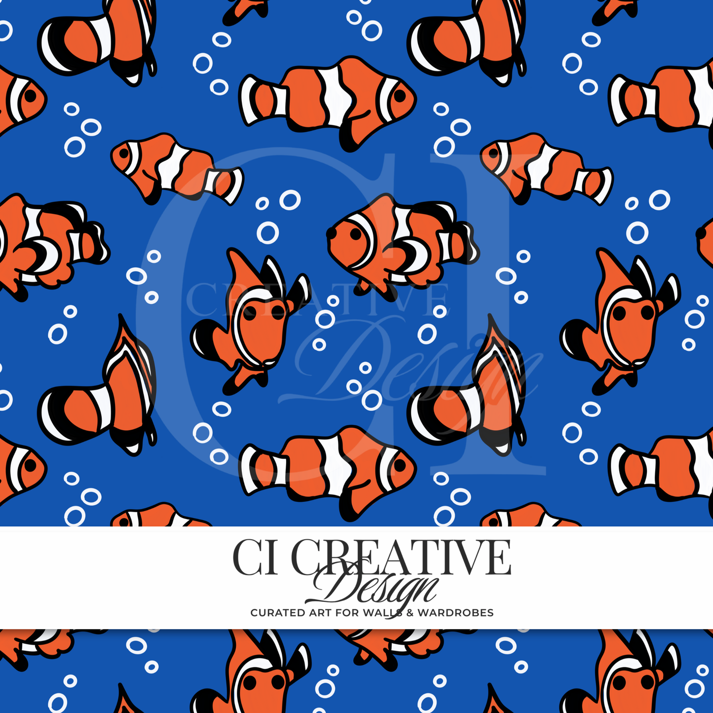 Clownfish Seamless Pattern | Ocean Fish Digital Download PNG