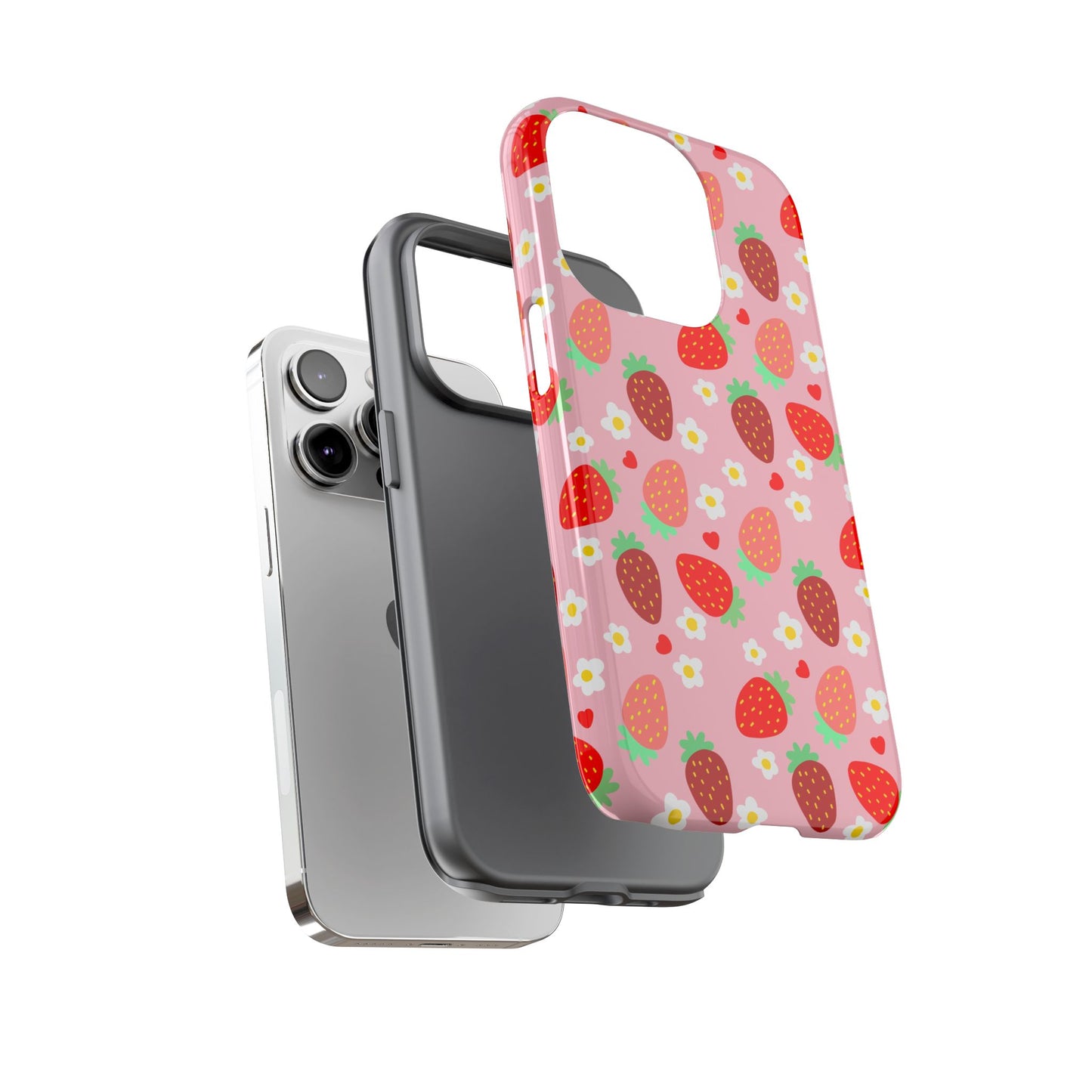 Strawberry Pattern Pink Phone Case Dual Layer Protective Case For IPhone