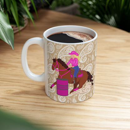 Barrel Racer Cowgirl Ceramic Coffee Mug | Rodeo Art | 11oz & 15oz