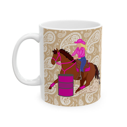 Barrel Racer Cowgirl Ceramic Coffee Mug | Rodeo Art | 11oz & 15oz
