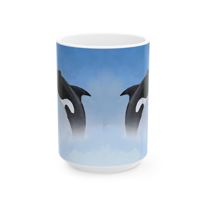 Orca Killer Whale Ceramic Mug Coffee Cup With Winter Blue Snowflake Design Dishwasher Safe Gift