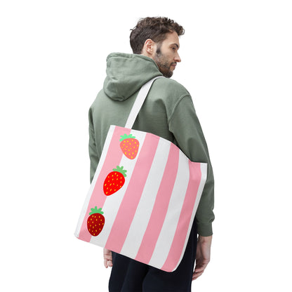 Strawberry Stripe Tote Bag | Reusable Market Bag | 3 Sizes