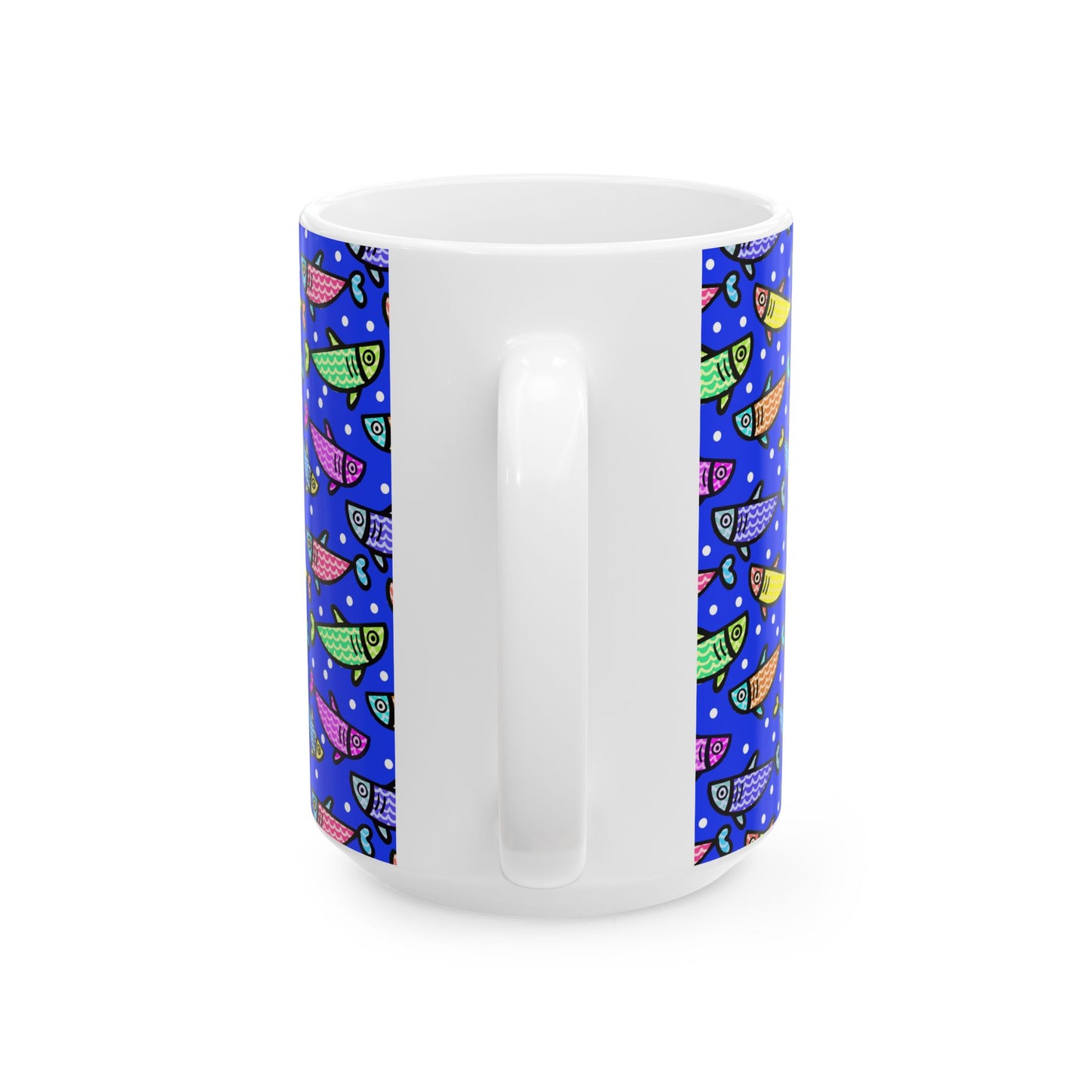 Happy Fish 2 Hand Drawn Illustration Ceramic Coffee Mug With Glossy Finish For Morning Joy