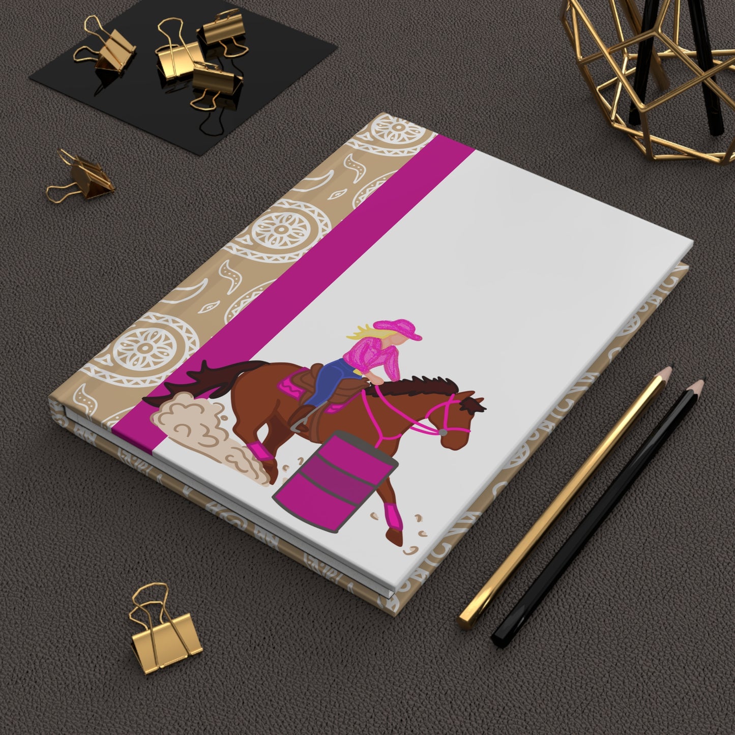Barrel Racing Cowgirl Hardcover Journal — Paisley Rodeo Notebook