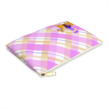 Cowgirl Plaid Accessory Pouch — Pink Plaid Horse Riding Makeup Bag