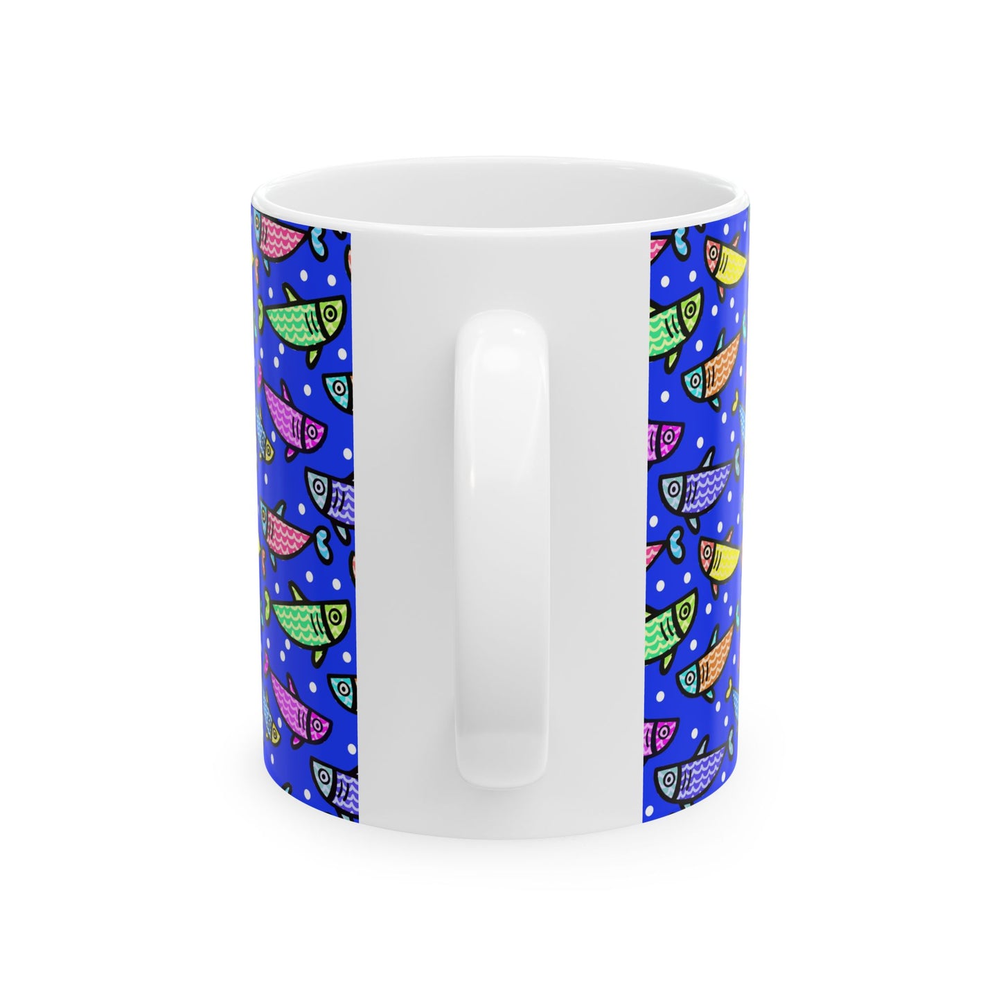 Happy Fish 2 Hand Drawn Illustration Ceramic Coffee Mug With Glossy Finish For Morning Joy