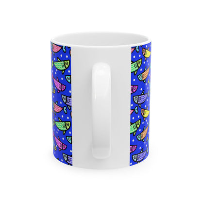 Happy Fish 2 Hand Drawn Illustration Ceramic Coffee Mug With Glossy Finish For Morning Joy