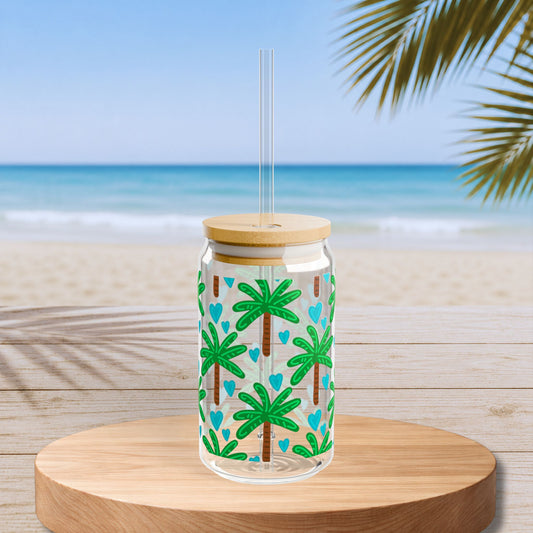 Palm Tree 16oz Glass Can