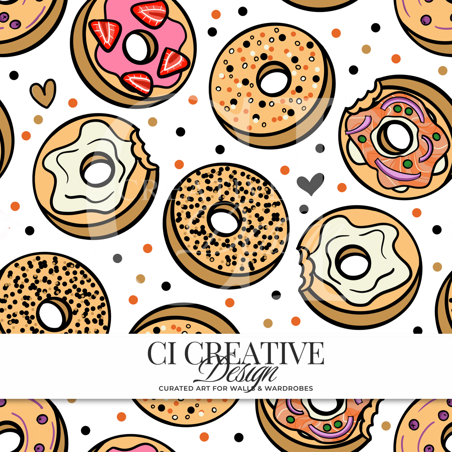 Bagel Seamless Pattern | Breakfast Digital Download PNG