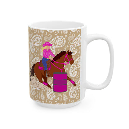 Barrel Racer Cowgirl Ceramic Coffee Mug | Rodeo Art | 11oz & 15oz