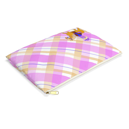 Cowgirl Plaid Accessory Pouch — Pink Plaid Horse Riding Makeup Bag