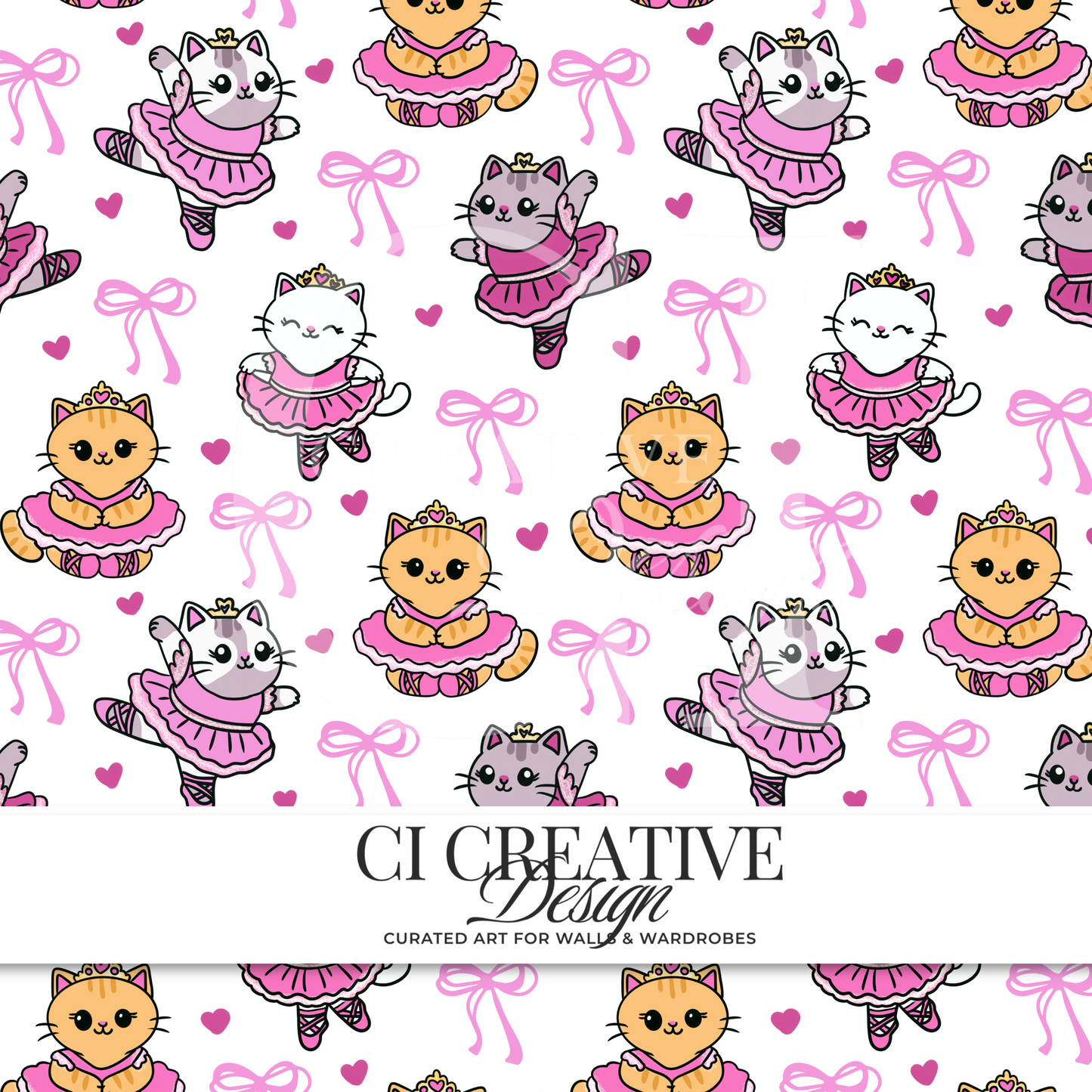 Ballet Cats Seamless Pattern | Kawaii Ballerina Cat Digital Download PNG