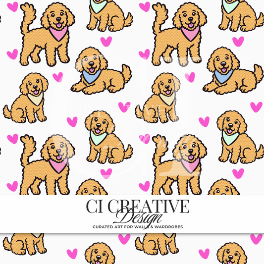 Golden Doodle Seamless Pattern | White Background Digital Download PNG