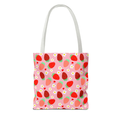 Strawberry Seamless Tote Bag Pink Red Fruit Pattern