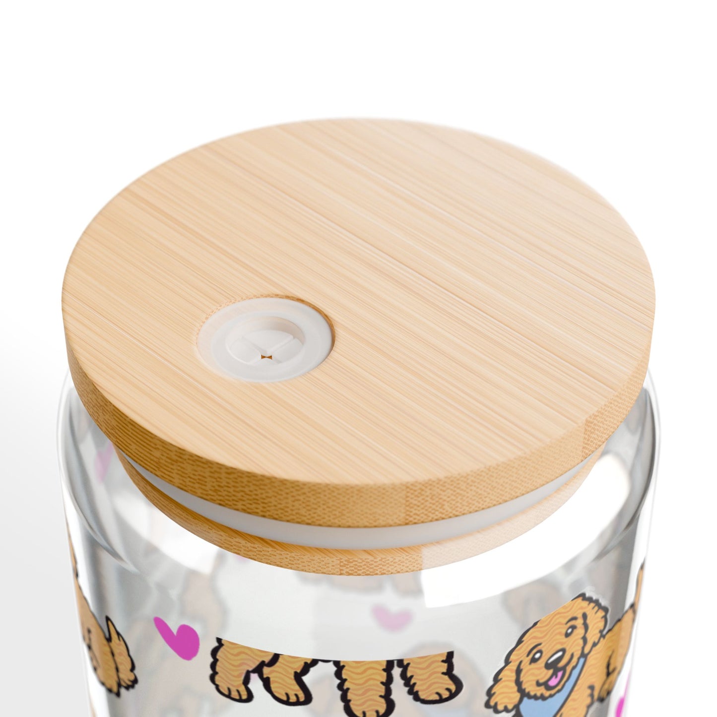 Goldendoodle Dog Sipper Glass | 16oz Glass Can with Bamboo Lid & Straw