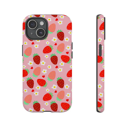 Strawberry Pattern Pink Phone Case Dual Layer Protective Case For IPhone