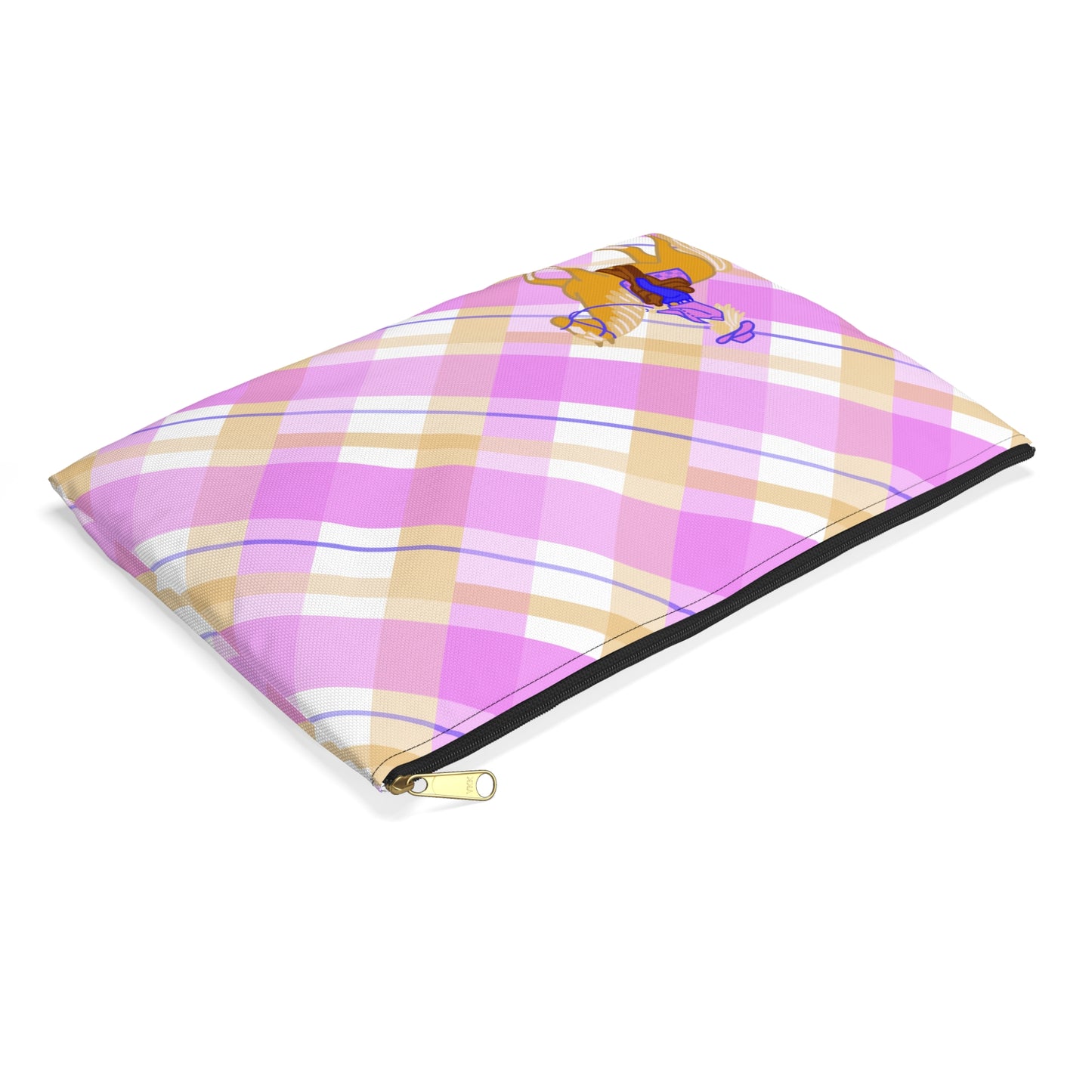 Cowgirl Plaid Accessory Pouch — Pink Plaid Horse Riding Makeup Bag