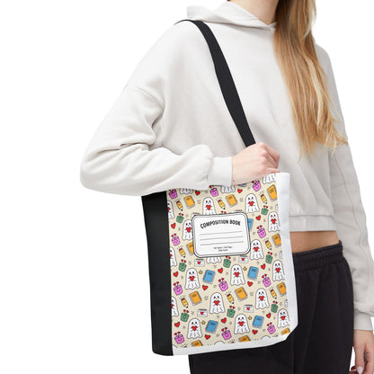 Ghost School Supplies Teacher Tote Bag | Kawaii Halloween Book Bag | 3 Sizes