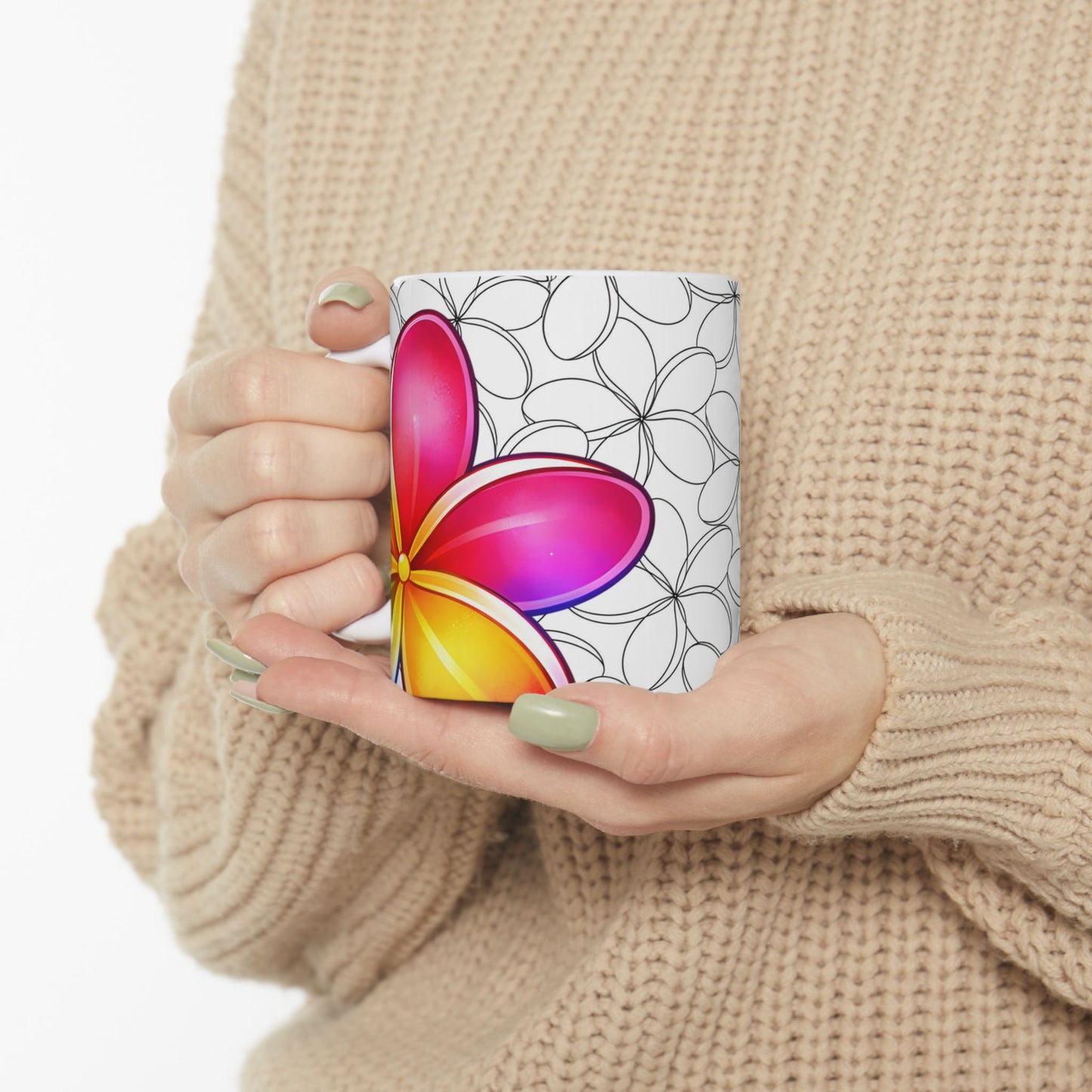 Plumeria Hawaiian Coffee Mug Floral Island Tropical Ceramic Mug For Morning Brew Gift Idea