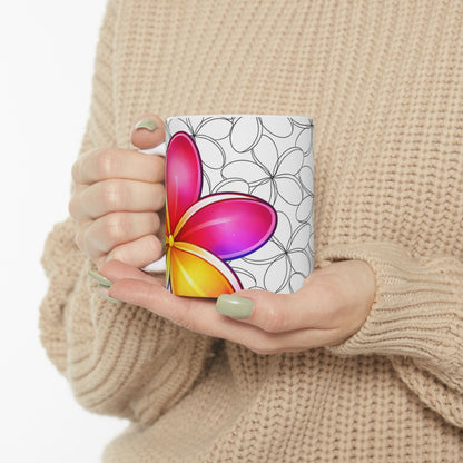 Plumeria Hawaiian Coffee Mug Floral Island Tropical Ceramic Mug For Morning Brew Gift Idea