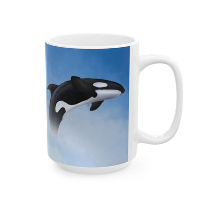 Orca Killer Whale Ceramic Mug Coffee Cup With Winter Blue Snowflake Design Dishwasher Safe Gift