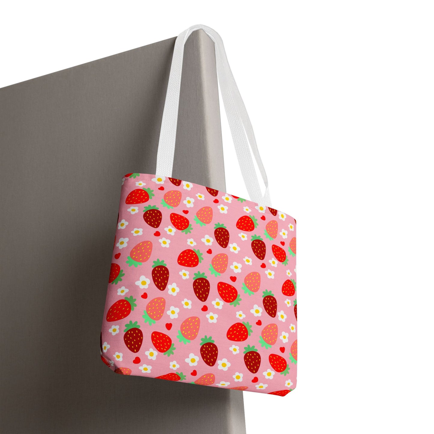 Strawberry Seamless Tote Bag Pink Red Fruit Pattern