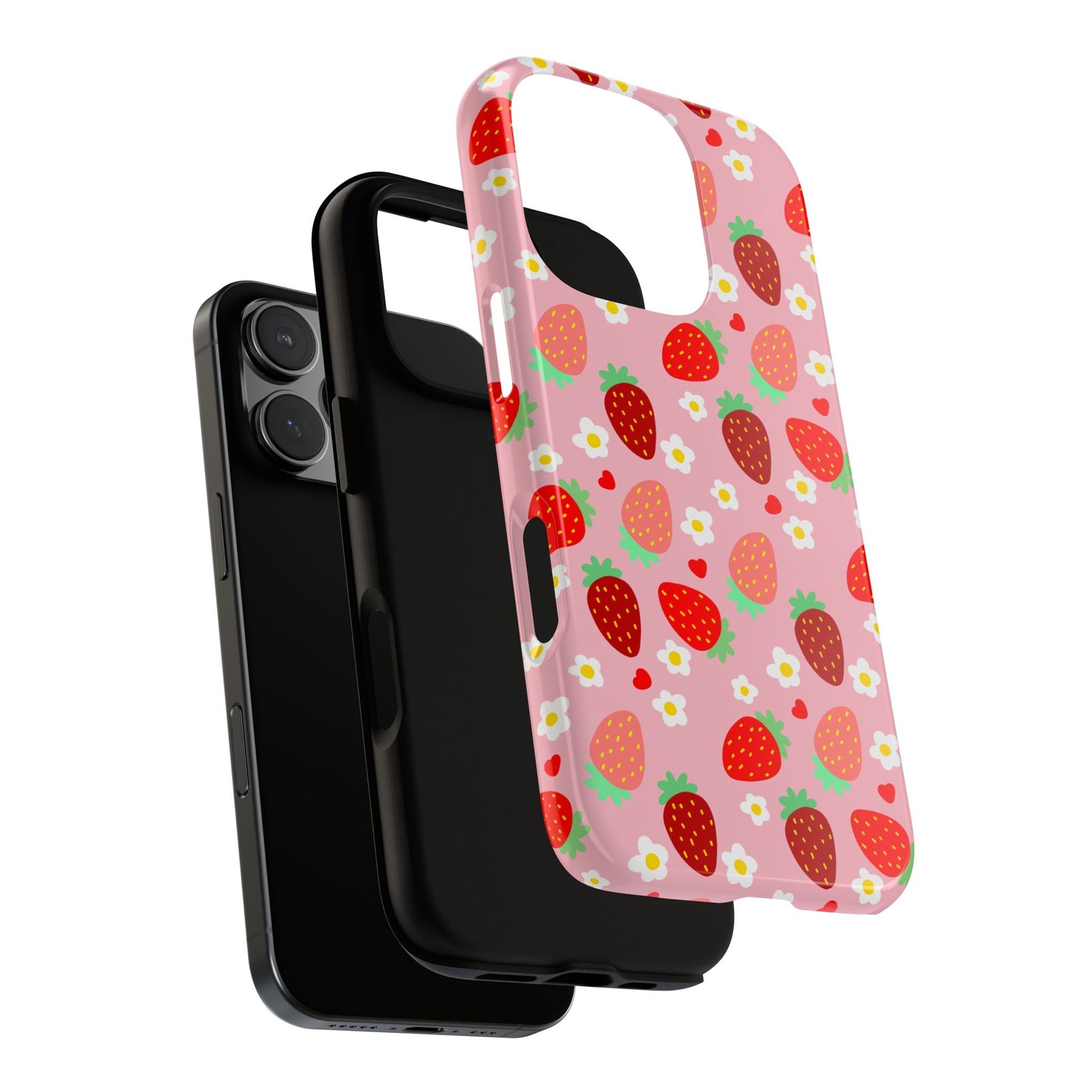 Strawberry Pattern Pink Phone Case Dual Layer Protective Case For IPhone