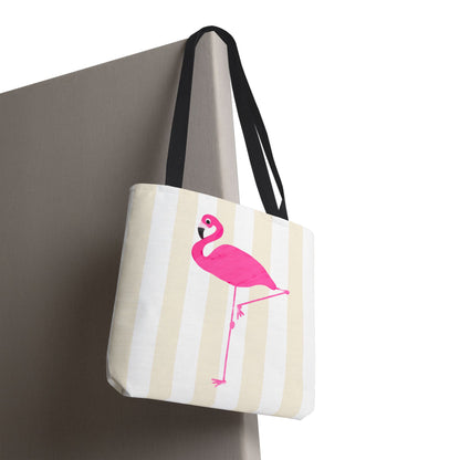 Pink Flamingo Illustration Tote Shopping Reusable Bag | All-Over Print