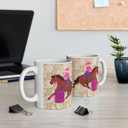 Barrel Racer Cowgirl Ceramic Coffee Mug | Rodeo Art | 11oz & 15oz