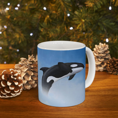 Orca Killer Whale Ceramic Mug Coffee Cup With Winter Blue Snowflake Design Dishwasher Safe Gift