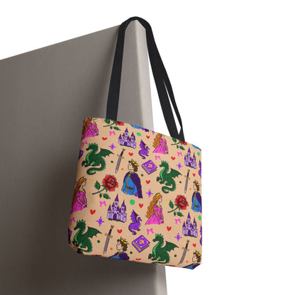 Fantasy Fairytale Tote Bag, Dragon Princess Book Lover Bag, Castle Bookish Gift, Fantasy Reader Tote, Dragon Book Tote