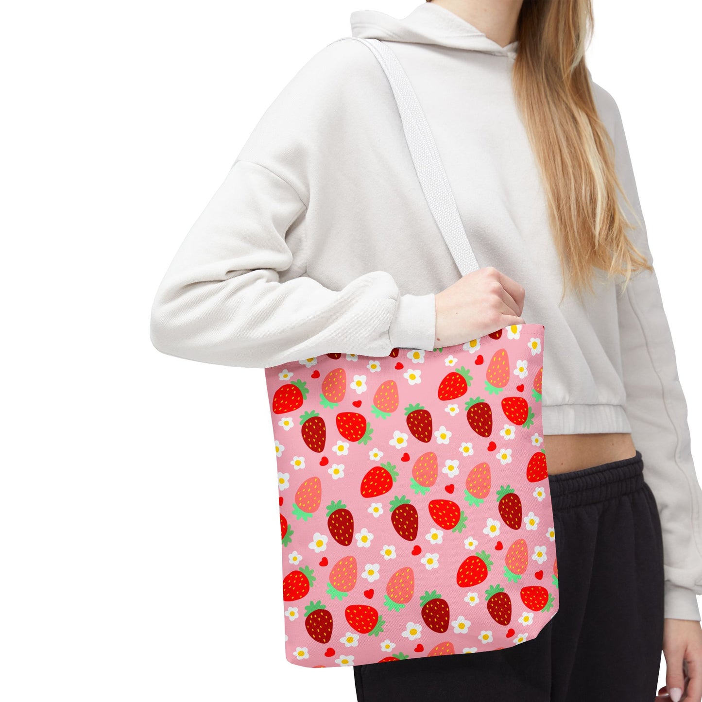 Strawberry Seamless Tote Bag Pink Red Fruit Pattern