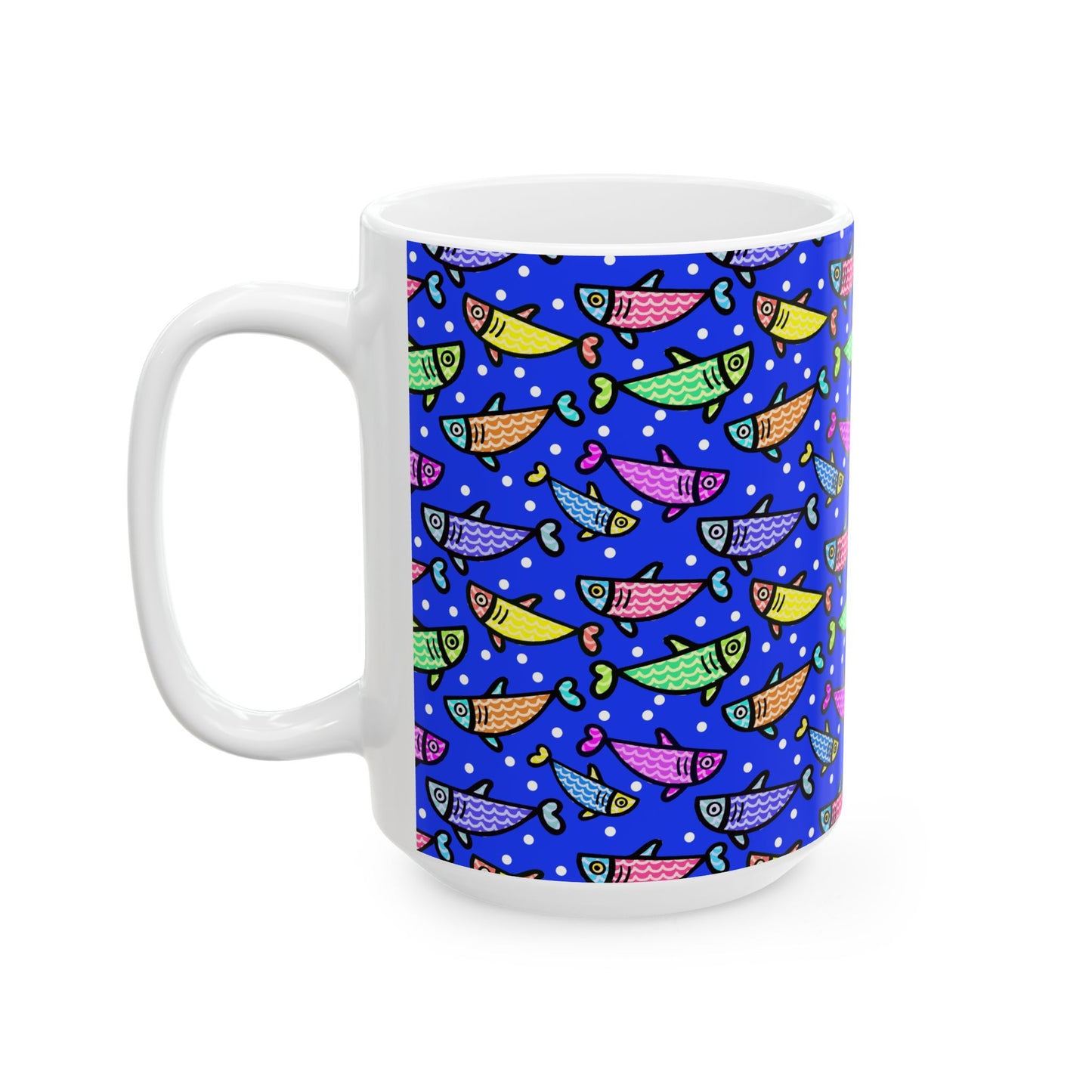 Happy Fish 2 Hand Drawn Illustration Ceramic Coffee Mug With Glossy Finish For Morning Joy