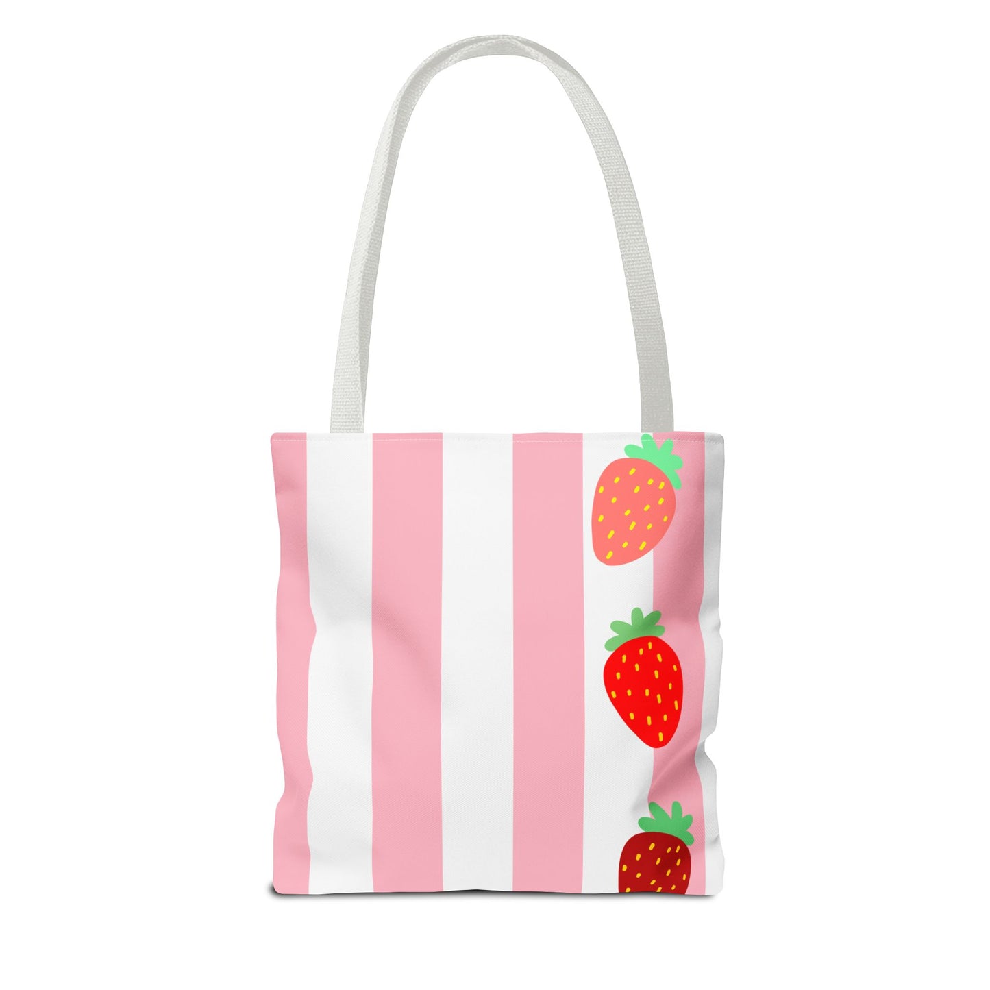 Strawberry Stripe Tote Bag With Pink Red Fruit Pattern