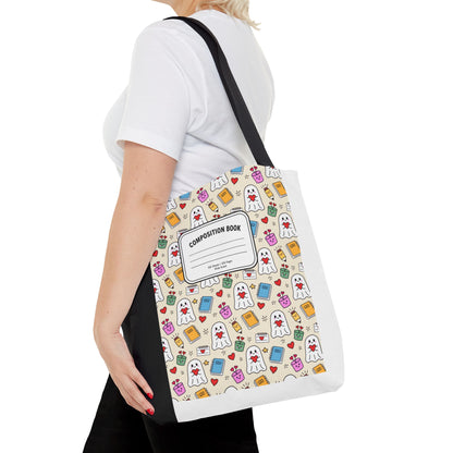 Ghost School Supplies Teacher Tote Bag | Kawaii Halloween Book Bag | 3 Sizes