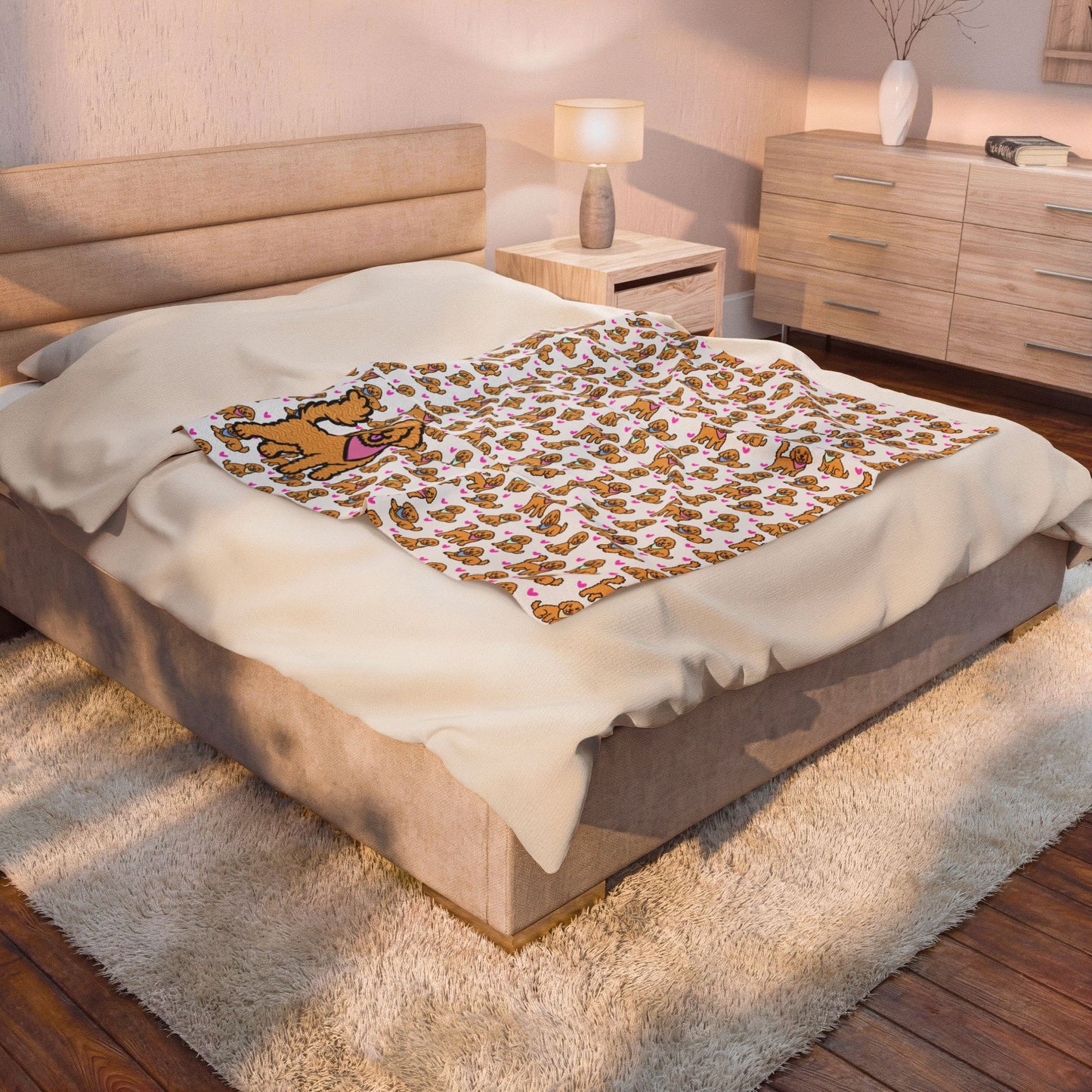 Goldendoodle Pattern Velveteen Plush Blanket | Dog Lover Gift | 3 Sizes