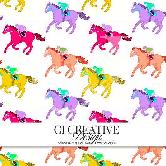 Racehorses Seamless Pattern | Colorful Jockey Digital Download PNG