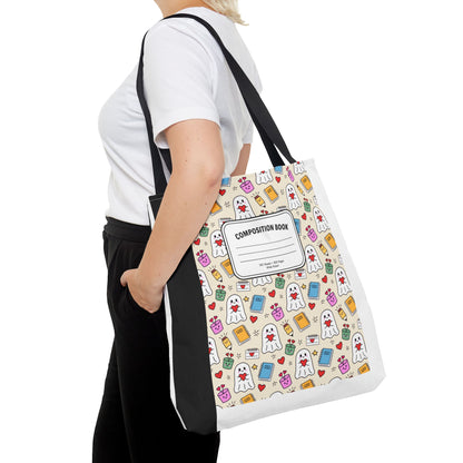 Ghost School Supplies Teacher Tote Bag | Kawaii Halloween Book Bag | 3 Sizes