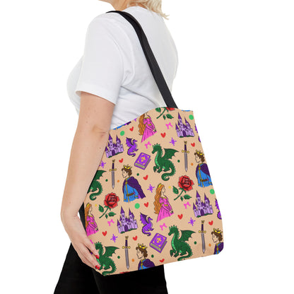 Fantasy Fairytale Tote Bag, Dragon Princess Book Lover Bag, Castle Bookish Gift, Fantasy Reader Tote, Dragon Book Tote