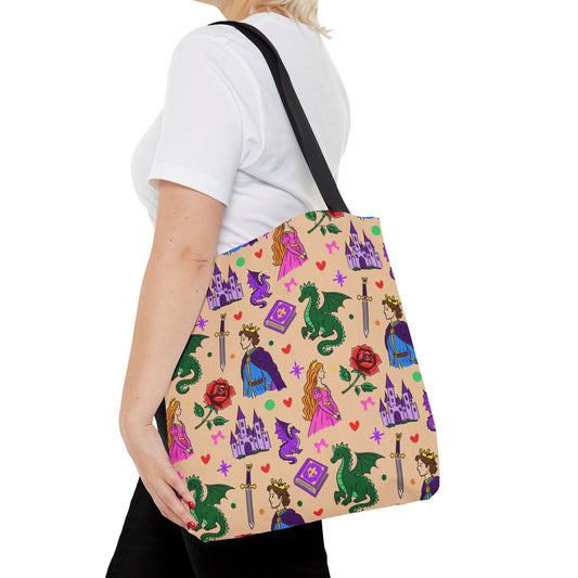 Fantasy Fairytale Tote Bag, Dragon Princess Book Lover Bag, Castle Bookish Gift, Fantasy Reader Tote, Dragon Book Tote
