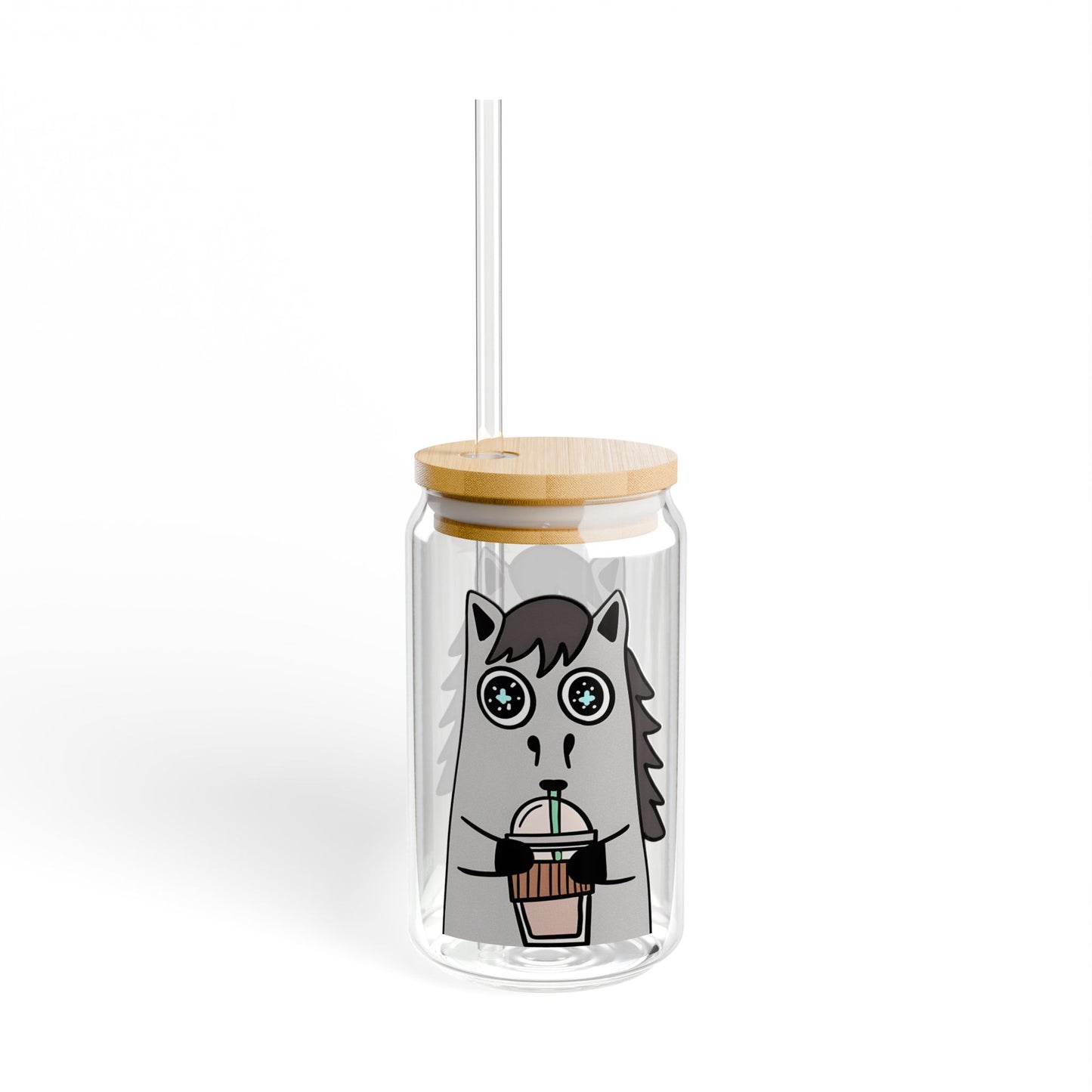 Horse Sipper Glass | 16oz Equestrian Glass Can with Bamboo Lid & Straw