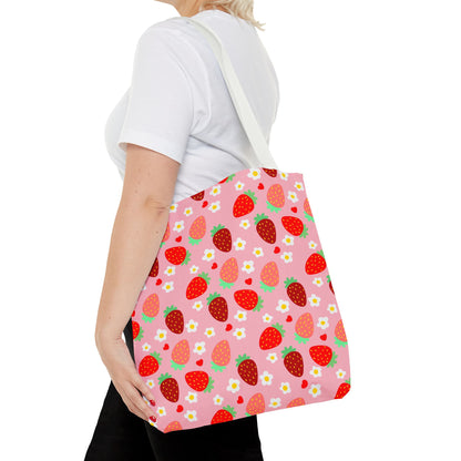 Strawberry Seamless Tote Bag Pink Red Fruit Pattern