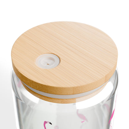 Flamingo Sipper Glass | 16oz Glass Can with Bamboo Lid & Straw