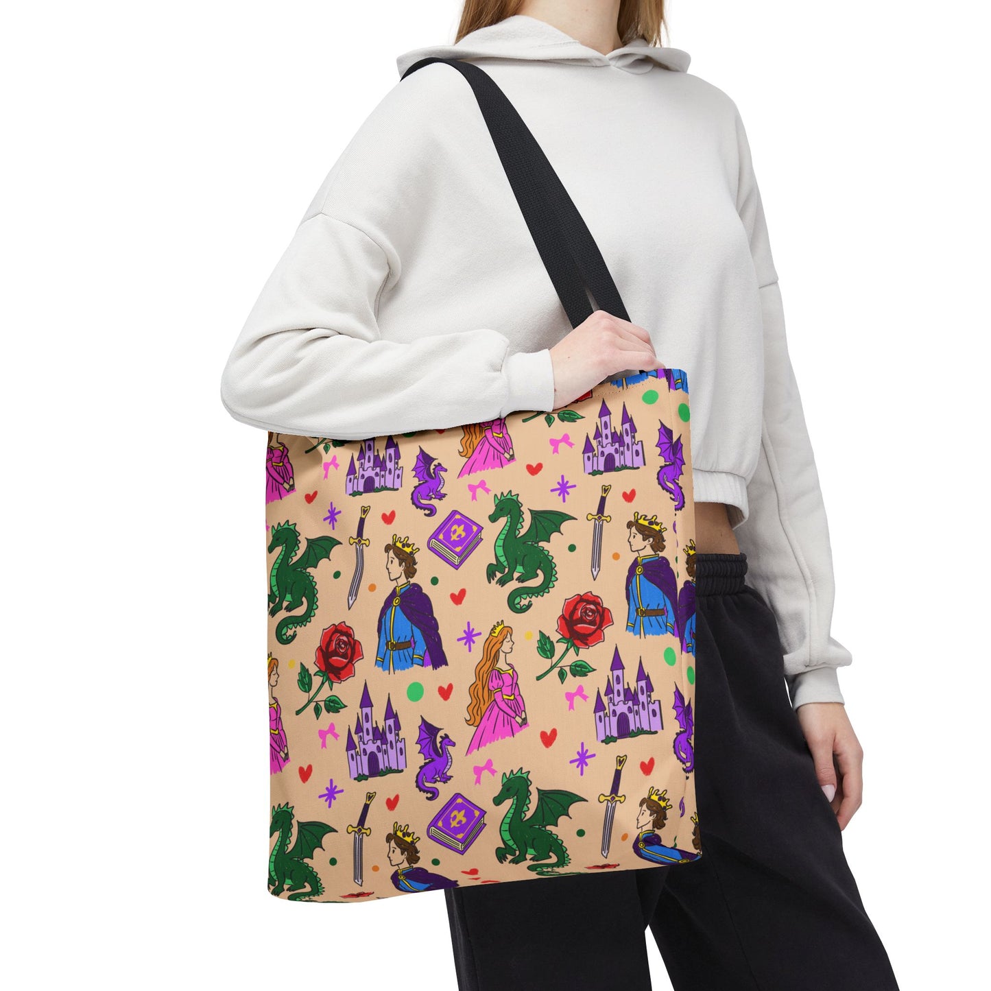 Fantasy Fairytale Tote Bag, Dragon Princess Book Lover Bag, Castle Bookish Gift, Fantasy Reader Tote, Dragon Book Tote