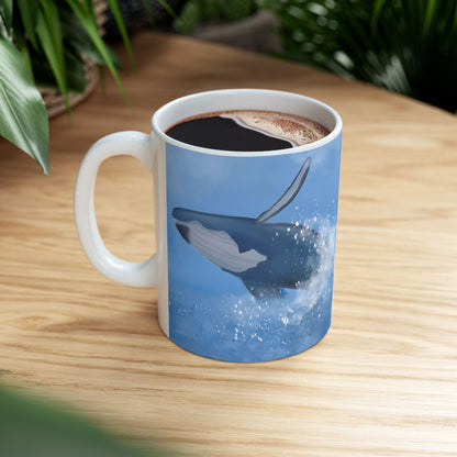 Humpback Whale Ceramic Mug For Whale Watching Coffee Cup With Frosted Ocean And Snowflake Artwork