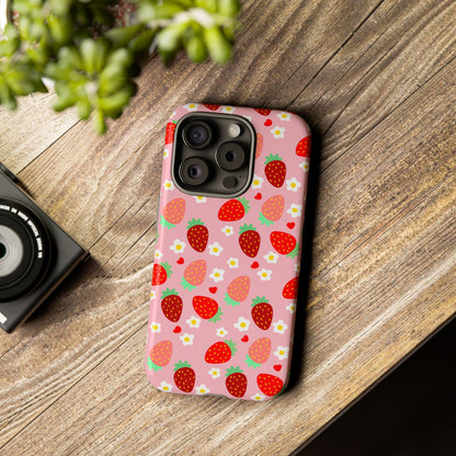 Strawberry Pattern Pink Phone Case Dual Layer Protective Case For IPhone