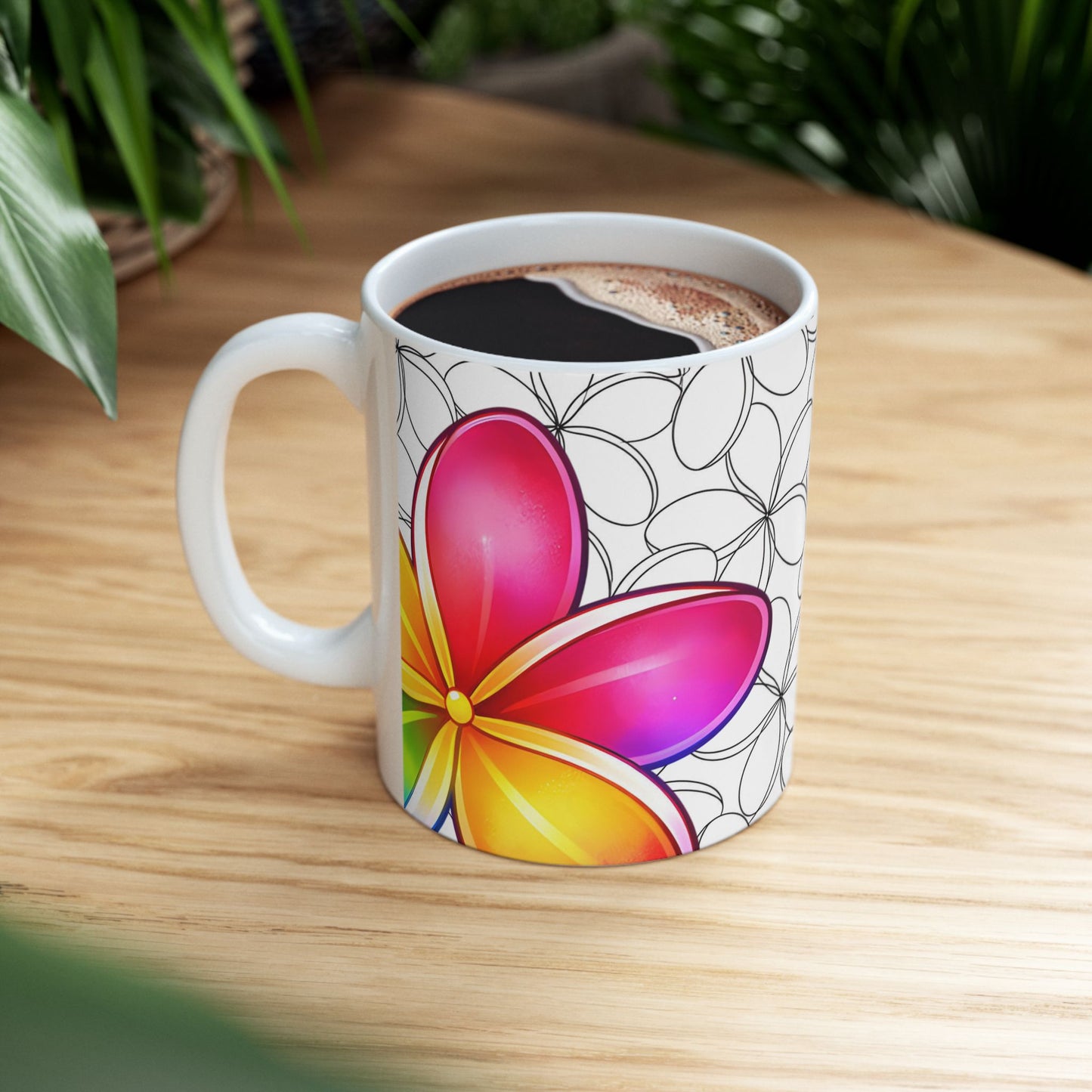 Plumeria Hawaiian Coffee Mug Floral Island Tropical Ceramic Mug For Morning Brew Gift Idea