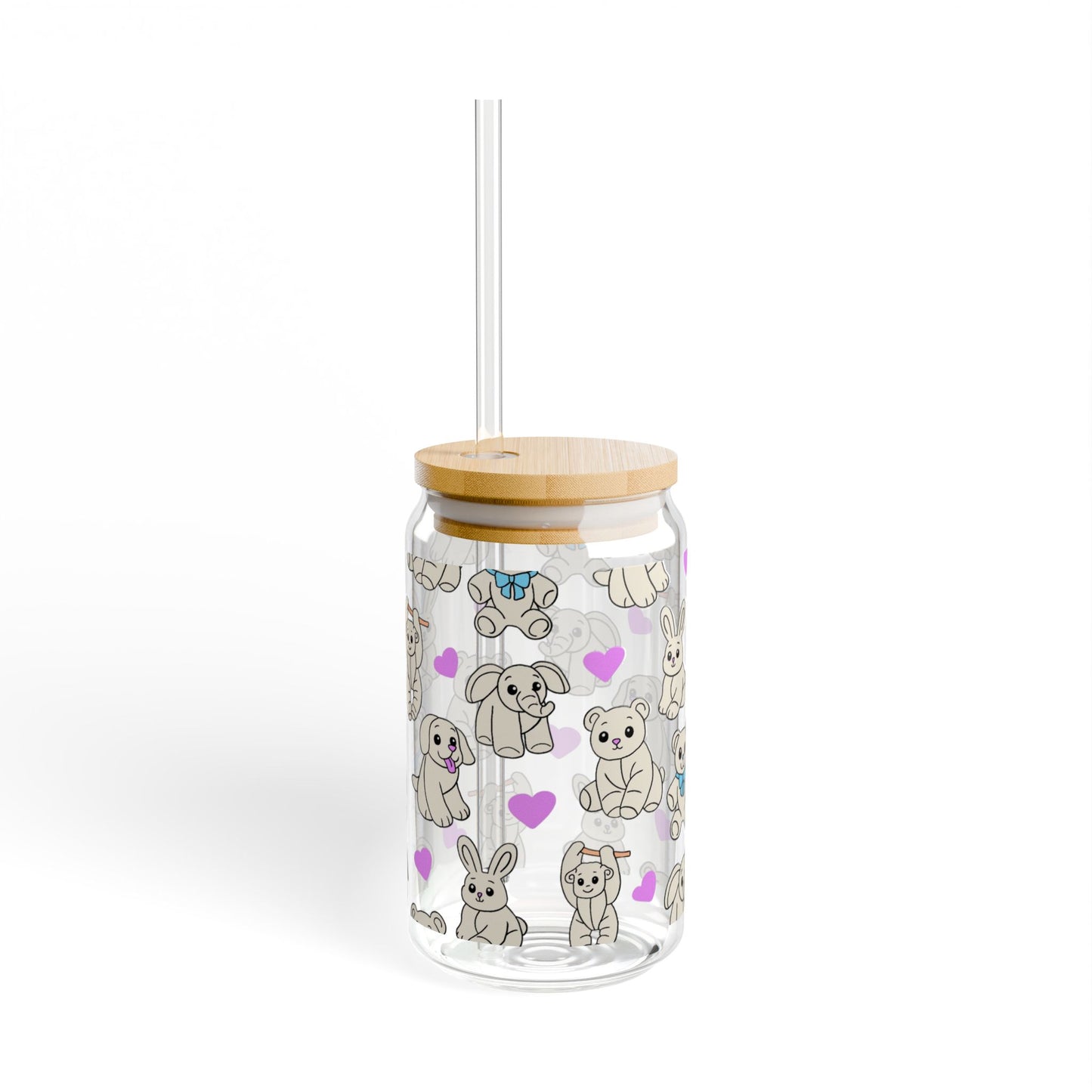 Cruise Towel Animal Sipper Glass | 16oz Glass Can with Bamboo Lid & Straw